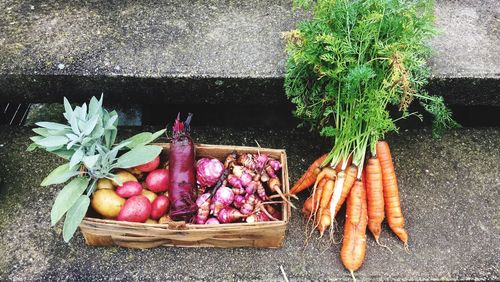 High angle view of vegetables in basket