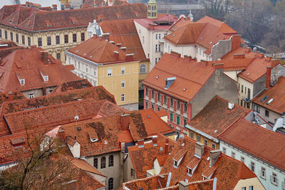 High angle view of houses in town