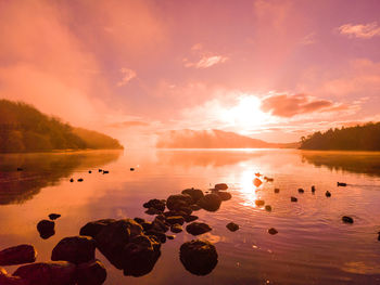 Scenic view of lake against sky during sunset