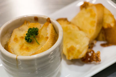 Close-up of served food in plate