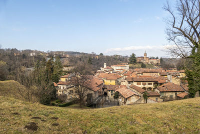 High angle view of townscape against sky