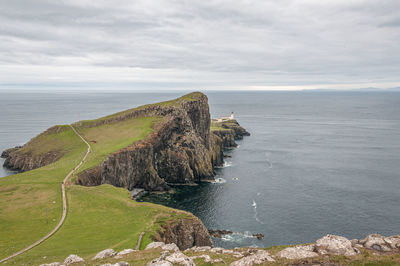 Neist point lighthouse from neist cliff viewpoint, isle of skye, scotland