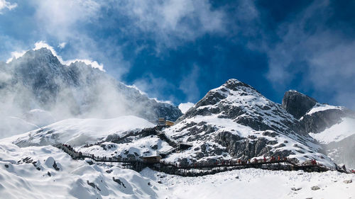 Scenic view of snowcapped mountains against sky