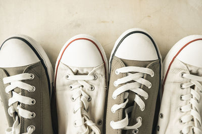 High angle view of shoes on wall