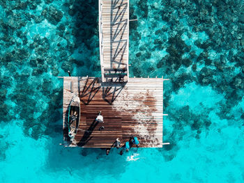 High angle view of swimming pool by sea