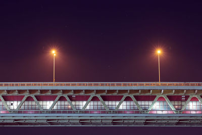 Night rapid transit bridge lighting. minimalistic light, copy space. two lamppost with yellow light