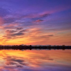 Reflection of clouds in lake at sunset