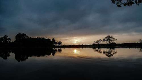Scenic view of lake against sky during sunset