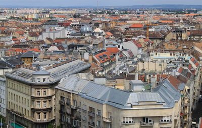 High angle view of buildings in city