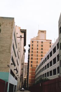 Low angle view of buildings against clear sky