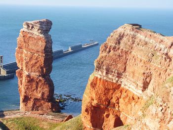 High angle view of rock formations in sea helgoland 