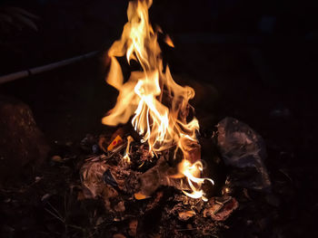 Close-up of fire in the dark