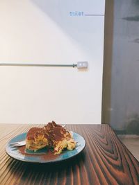 Close-up of cake in plate on table