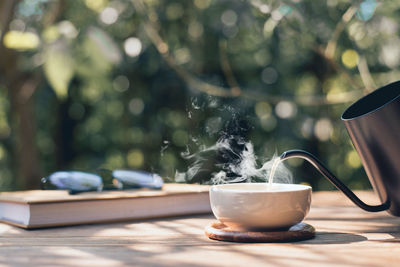 Close-up of tea cup on table