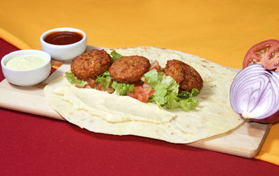 Close-up of food in plate on table