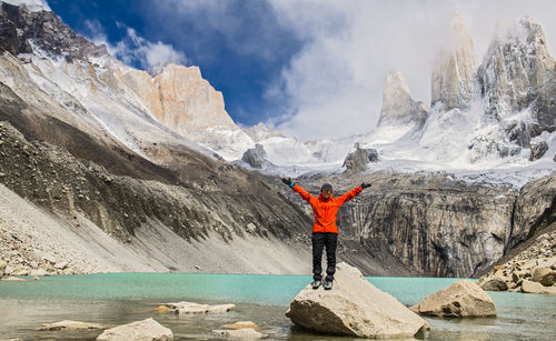 Female hiker at torres del paine national park, patagonia