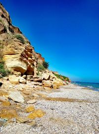 Scenic view of landscape against clear blue sky