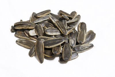 High angle view of candies against white background