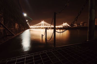 Bridge over river at night