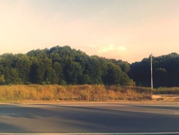 Empty road with trees in background