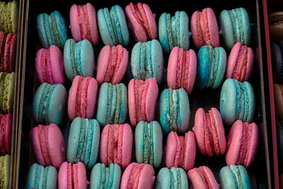 Full frame shot of macaroon for sale in market