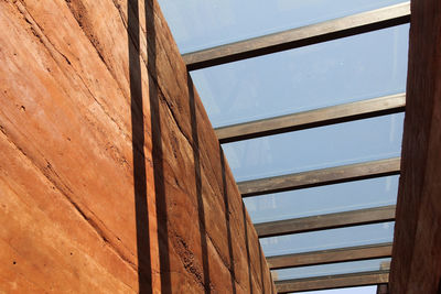 Low angle view of building against clear blue sky