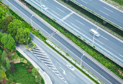 High angle view of vehicles on road