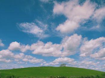 Scenic view of grassy field against cloudy sky