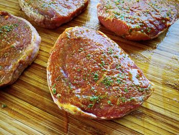 High angle view of breakfast on table