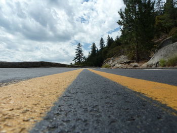 Surface level of road against sky