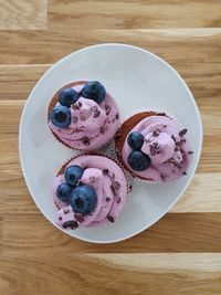 High angle view of dessert in plate on table