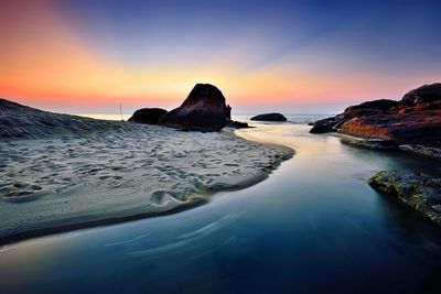 Scenic view of beach during sunset