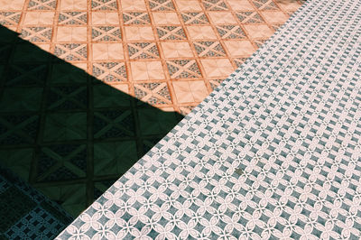 High angle view of tiled floor in building