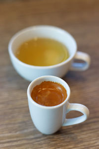 High angle view of coffee on table