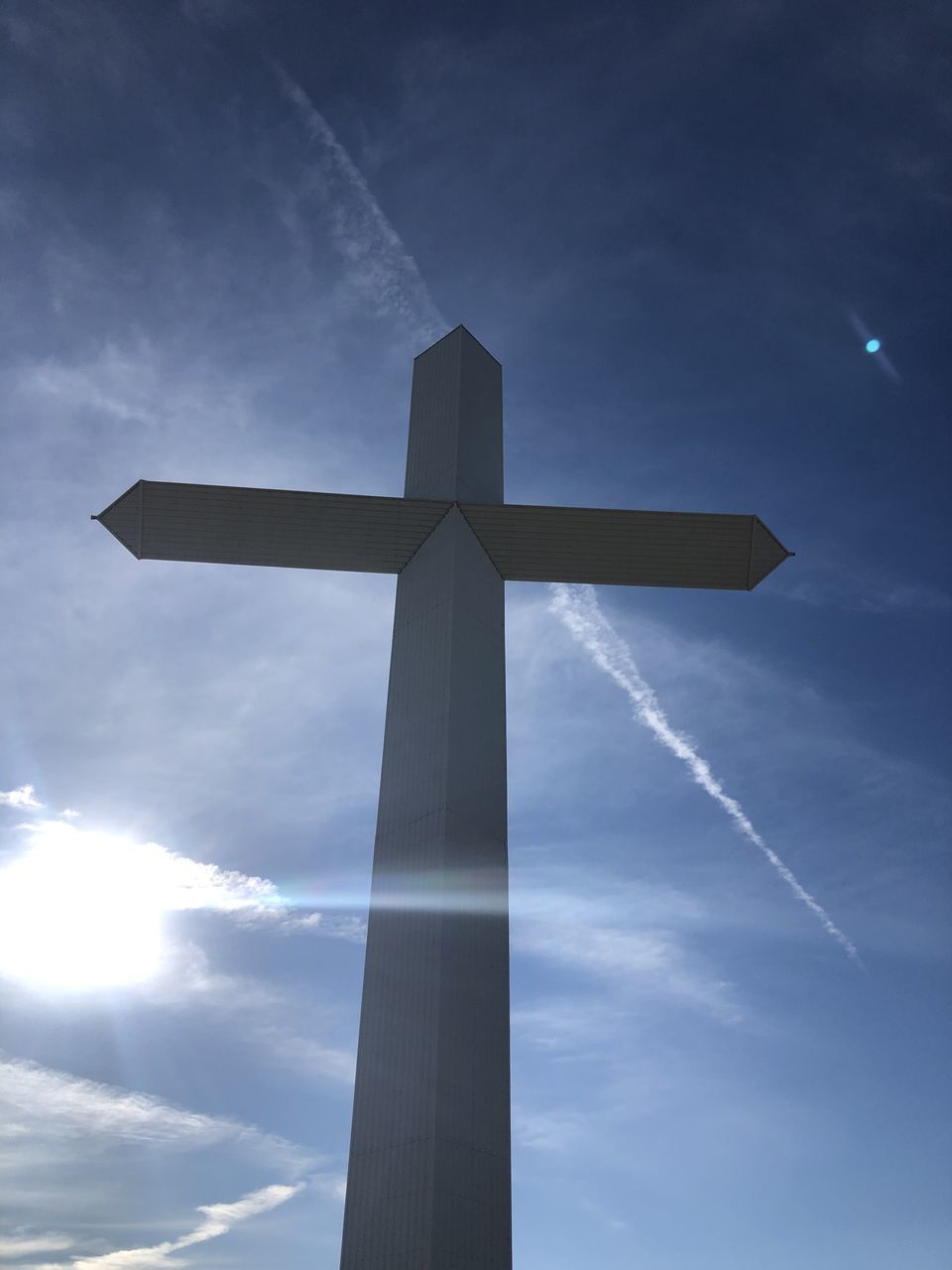 LOW ANGLE VIEW OF CROSS ON TOP OF TEMPLE AGAINST SKY