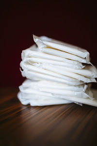 Close-up of stack of sanitary pads