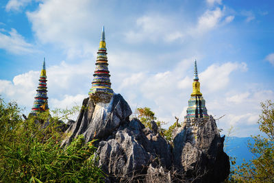 Low angle view of pagoda against sky