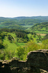 Scenic view of land against clear sky