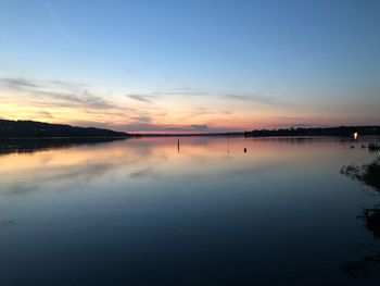 Scenic view of lake against sky during sunset