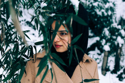 Portrait of young woman in winter