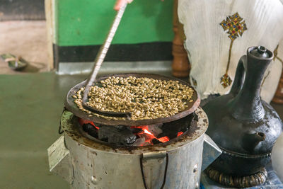 Close-up of food on barbecue grill