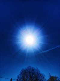 Low angle view of trees against blue sky