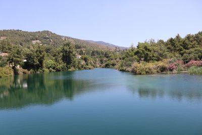 Scenic view of lake against clear sky