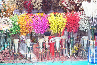 Various flowers in market for sale