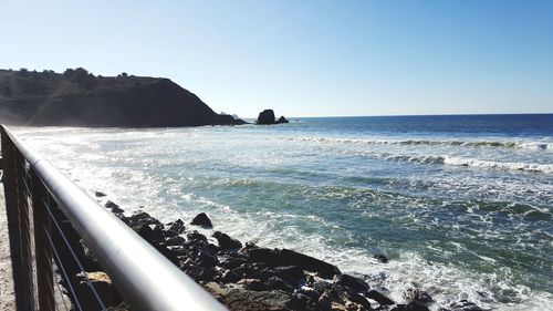 Scenic view of sea against clear sky