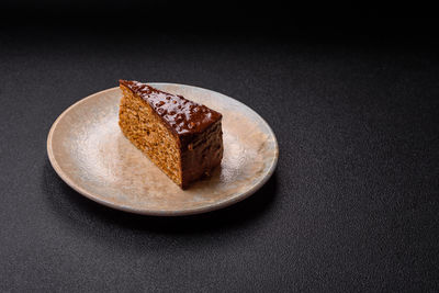 Close-up of dessert in plate on table