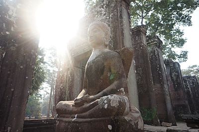 Low angle view of statue against sky