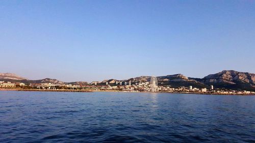 Scenic view of sea against clear sky