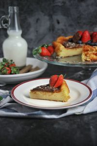 High angle view of dessert in plate on table