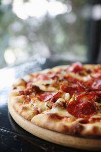 Close-up of pizza on table